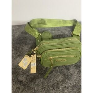 Madden NYC Women's Crossbody Belt Bag Multi Zipper Fanny Pack with Pouch, Green